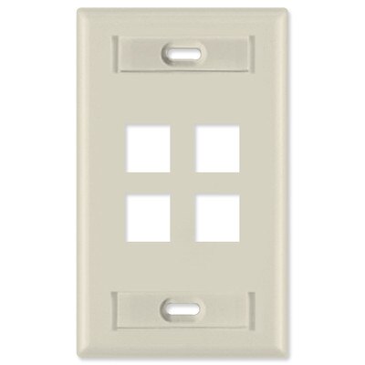 Leviton QuickPort Wallplate, 1-Gang, 4-Port (with ID Window), Light Almond